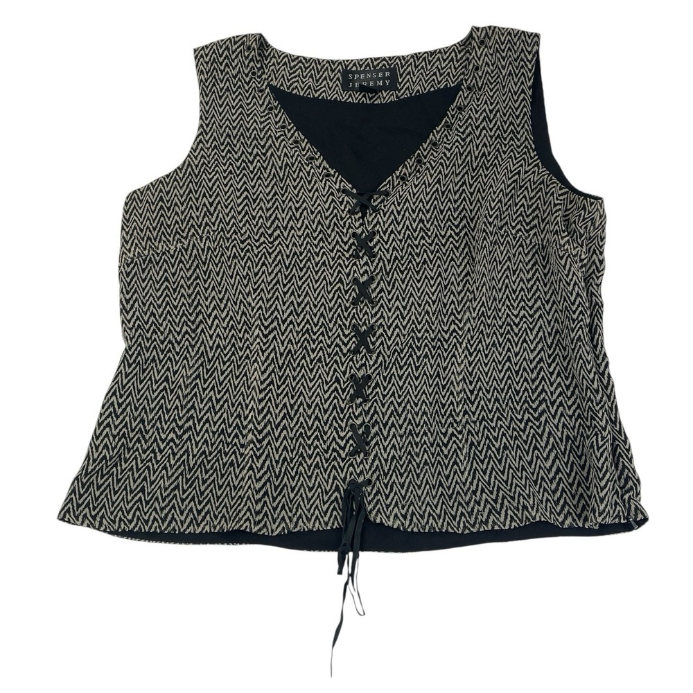 Spenser Jeremy Silk Top Large Black Cream Chevron Boho 90s Festival